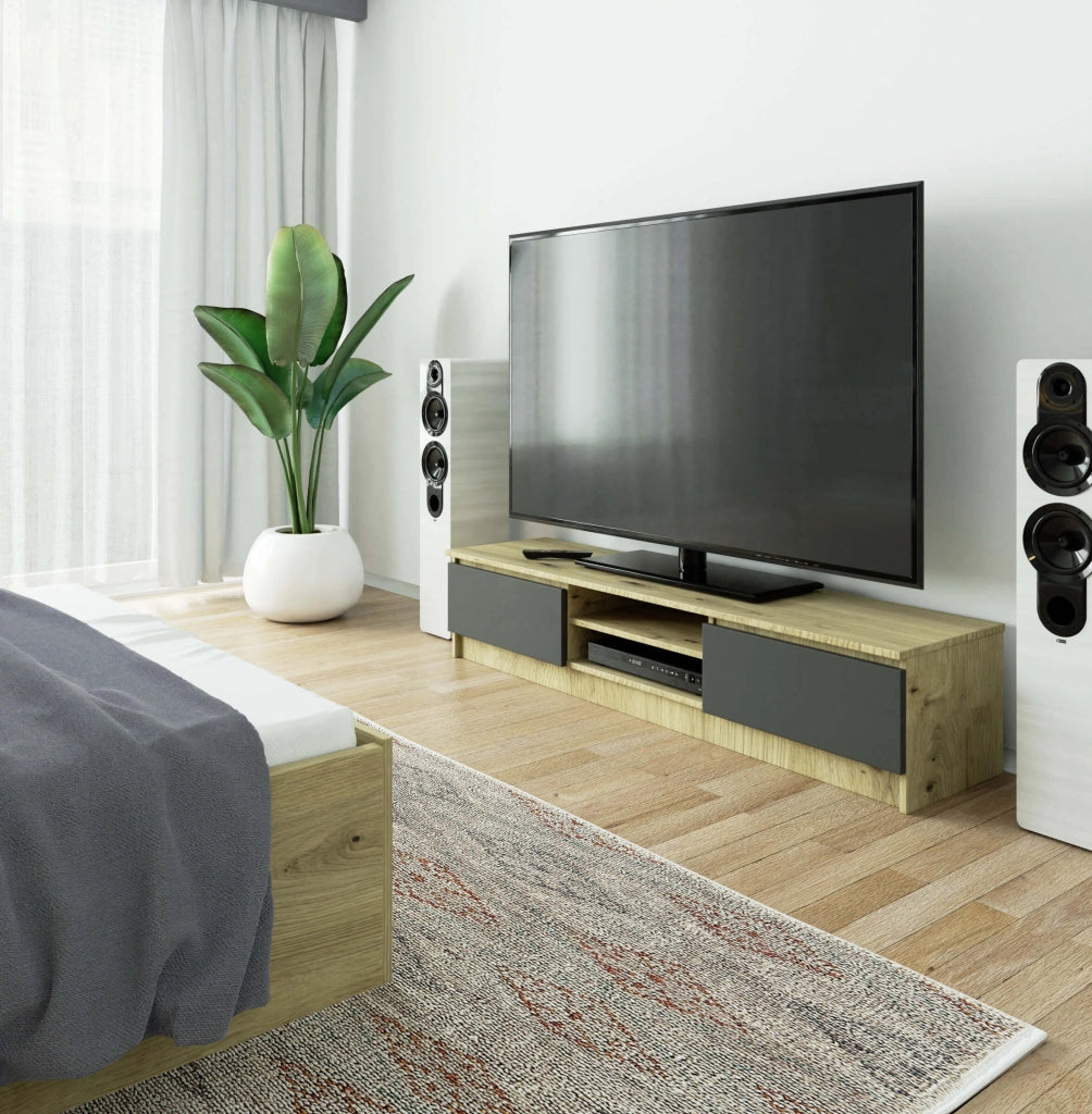Mobile TV AKORD Quercia Artisan 160 cm 2 ante inserto frontale Grigio Grafite 160x40x33 cm