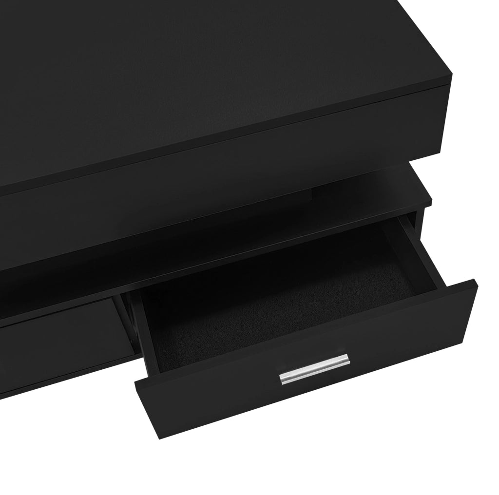 Tavolino da salotto nero idraulico con LED Bluetooth, 2 cassetti, 100x50x44 cm