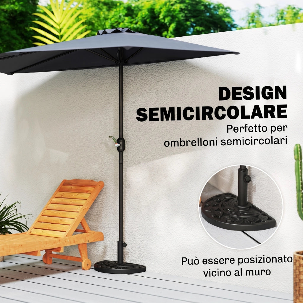 Base per Ombrellone Semicircolare da 9 kg in HDPE e Cemento Ø50x32x32 cm Nero Resistente e Stabile per Giardino e Balcone