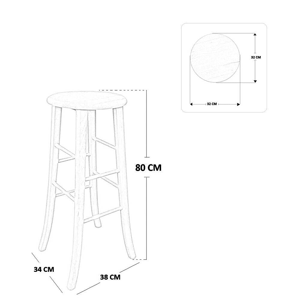 Sgabello bar tondo in legno grezzo da verniciare h 80 cm con gambe a sciabola