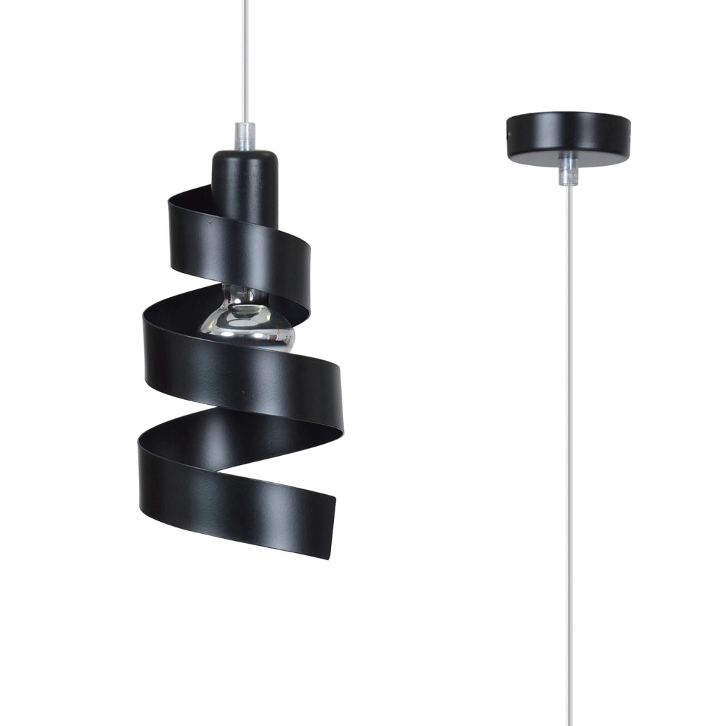 Sospensione Moderna 1 Luce Tristano In Acciaio Nero Con Fasce A Spirale