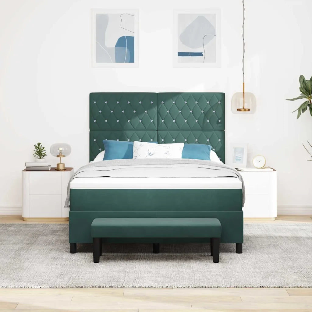 Letto a molle con materasso Verde Scuro 140 x 190 cm Velluto