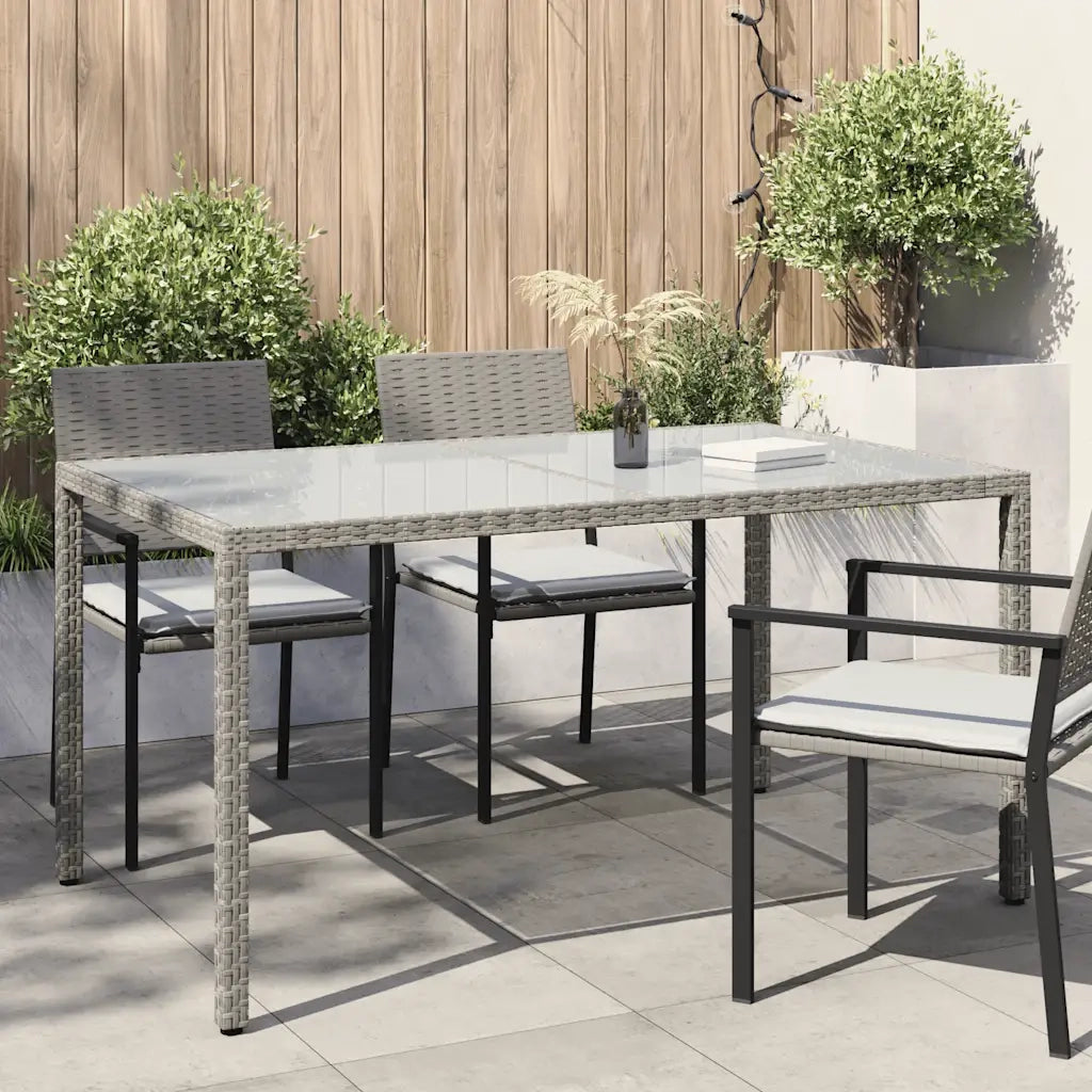 Tavolo Giardino | Tavolino da esterno 150x90x75cm Vetro Temperato e Polyrattan Grigio
