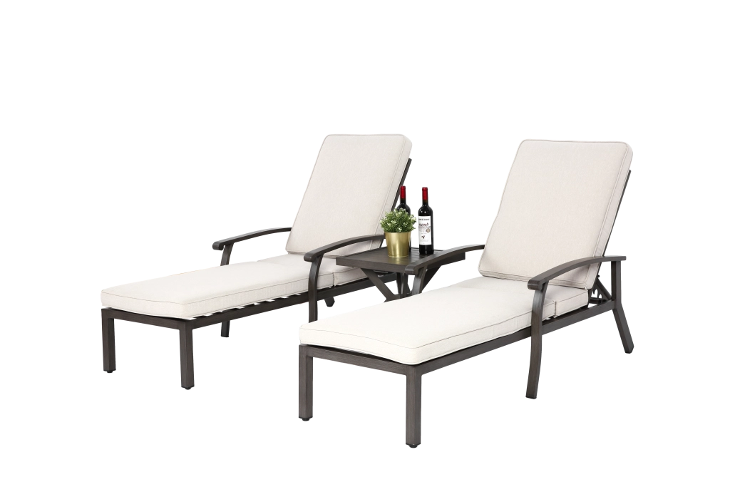 OKWISH Lettino Prendisole Reclinabile a 5 Posizioni con Cuscino, Chaise Longue da Esterno in Alluminio Beige 204 × 58 × 100 cm