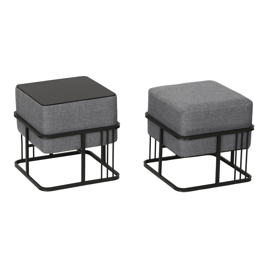 Set 2 Pouf TAS Reversibili Impilabili Seduta Imbottita e Piano Rigido Rettangolare 38x38x38 cm Grigio Scuro [en.casa]