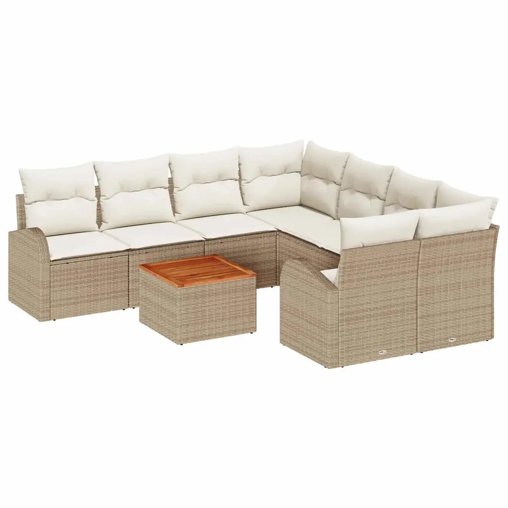 Set Divano da Giardino 9 pcs Beige e Crema polyrattan