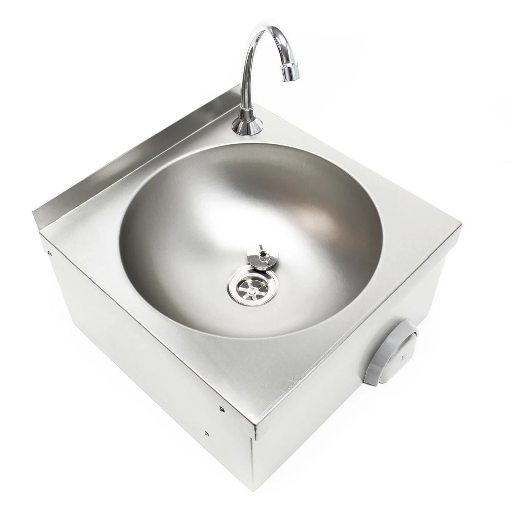 Lavello gastronorm in acciaio inox con vasca rotonda e lavamani azionabile con comando a ginocchio 16_0002397