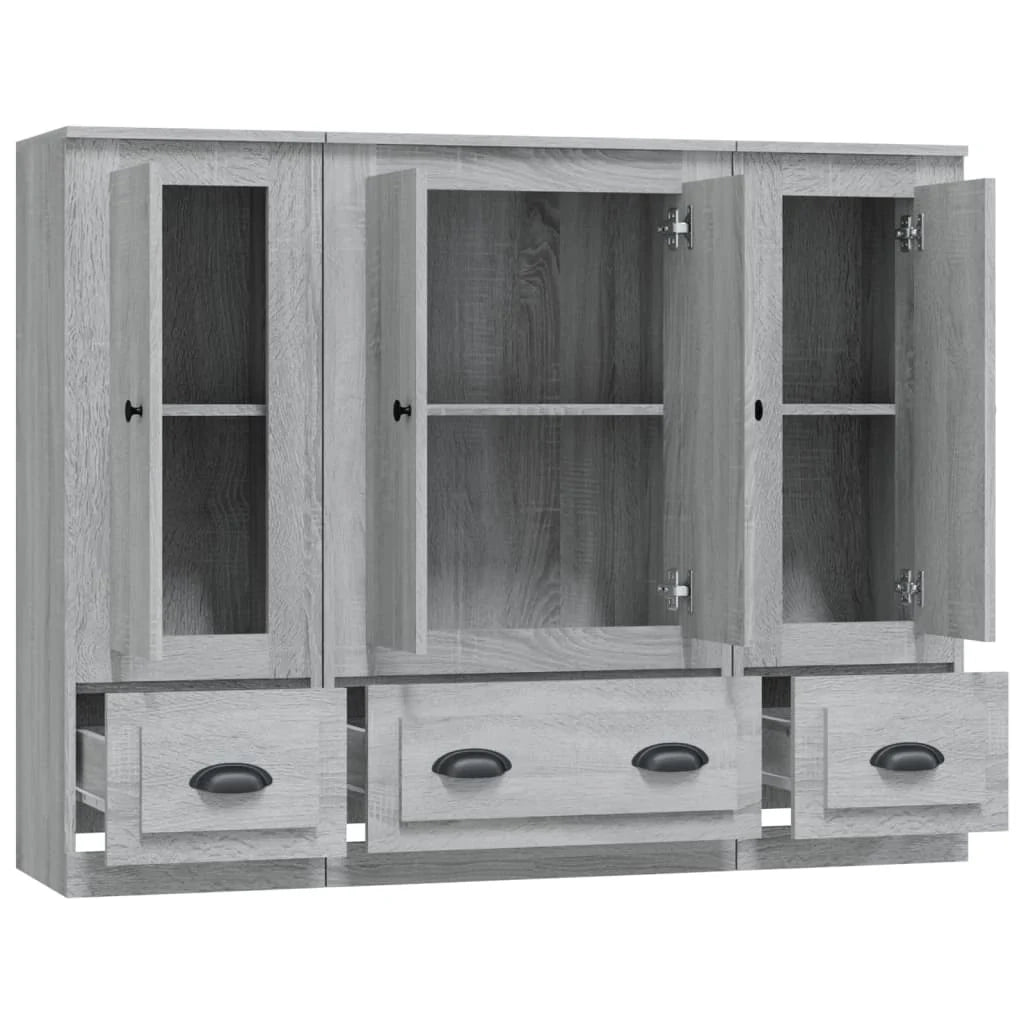Buffet credenza cassettiera armadio mobile contenitore organizer per cucina soggiorno salotti 3 pezzi legno ingegnerizzato Sonoma grigio 02_0037178