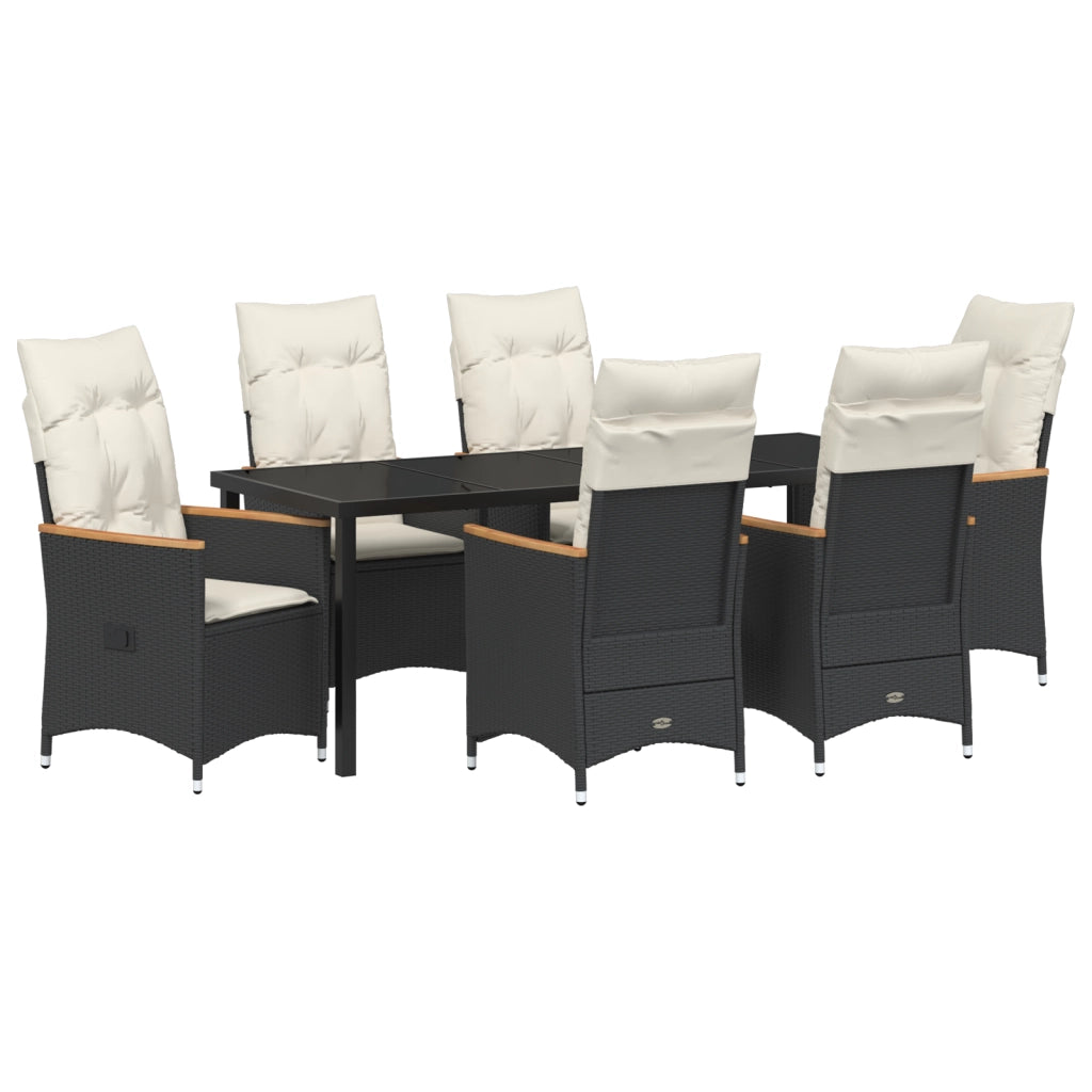 Set da Pranzo da Giardino 7 Pezzi con Cuscini Rattan Polimerico Nero