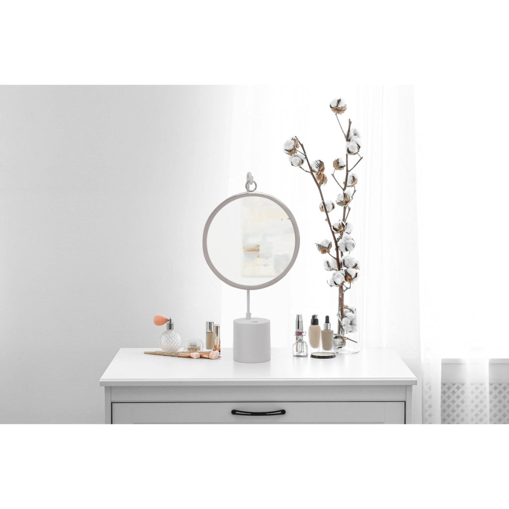 Specchio da tavolo Eleganca in metallo bianco e argento
