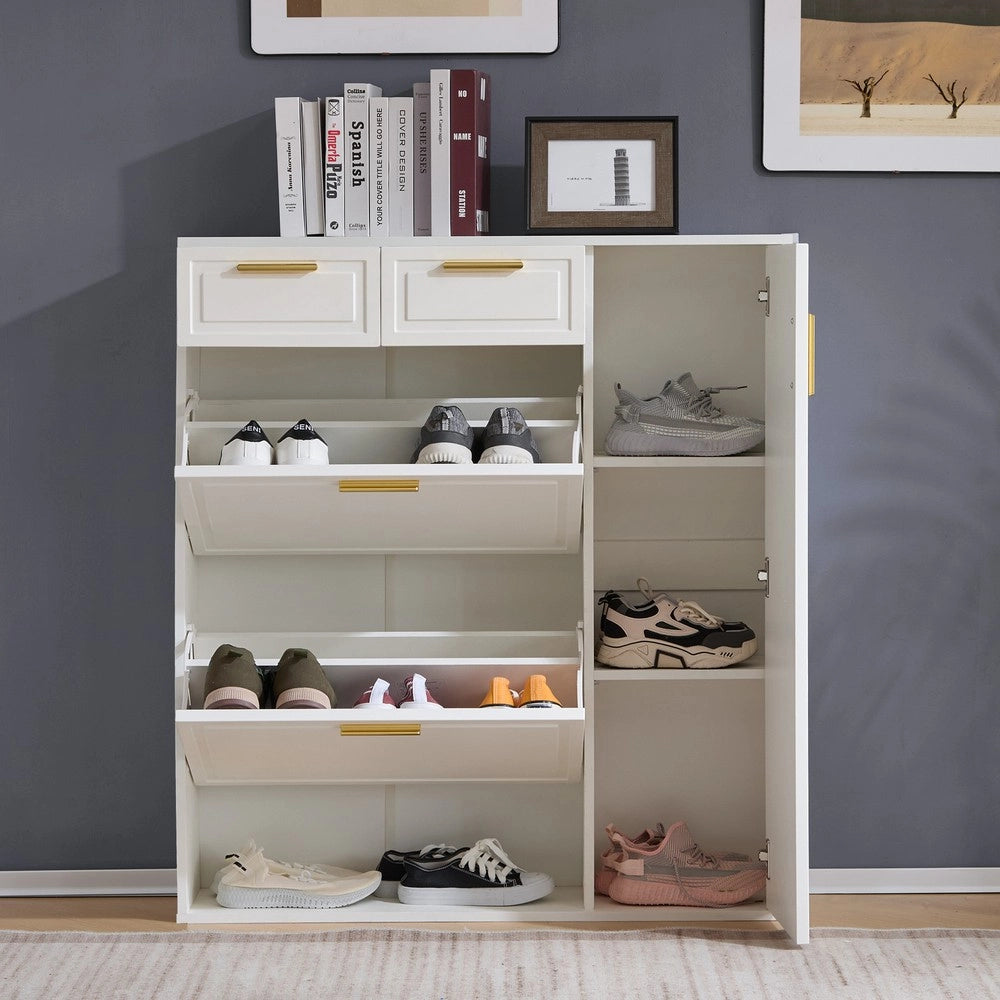 Scarpiera con Cassetti, Ante e Ripiani Regolabili ¨C MINIMAL ¨C Bianco, 95x24x107.5 cm