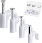 Pacco di 400 clip per cavo in metallo bianco - 4 misure - Clip R-tipo per cavo (4 mm, 6 mm, 8 mm, 10 mm) Clip per cavo in metallo - Clip per cavo - Clip per cavo - Adatto per Ethernet - Cavo - Pannello di connessione Wall Mounting e accessori