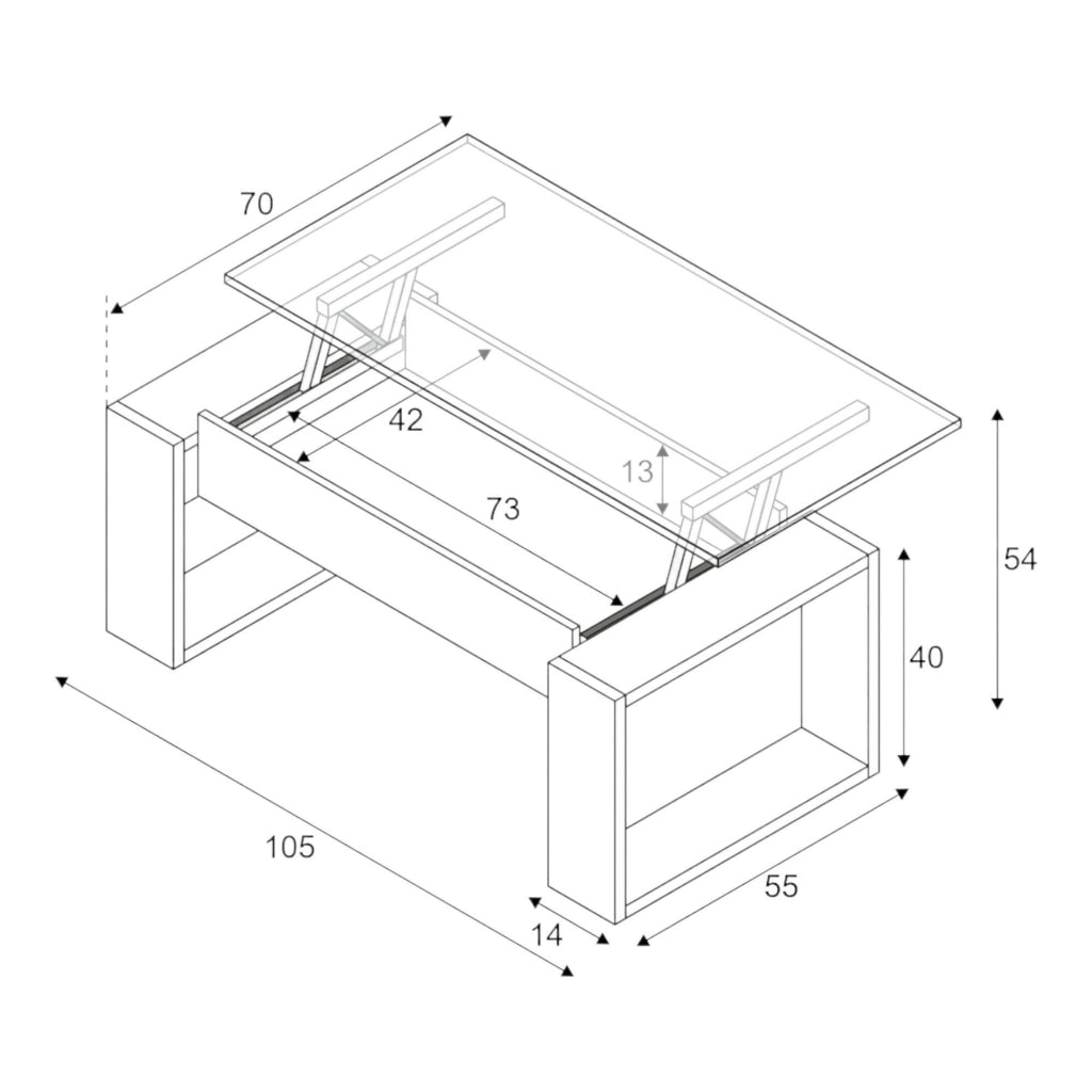 Tavolino da salotto Aspra, Tavolino da caffÒ¨ con piano elevabile, Tavolo basso da soggiorno, cm 105x55h45/56, Rovere nodi