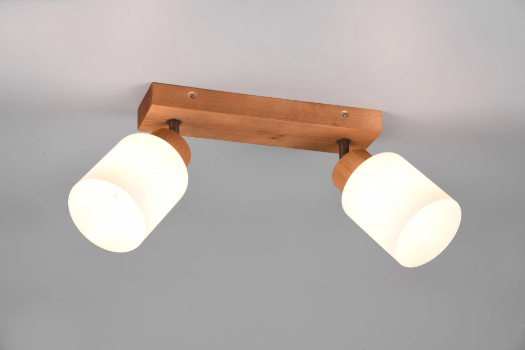 ASSAM BARRA 2 SPOTS BASE LEGNO CON VETRI BIANCHI L. 30CM ATTACCO E14