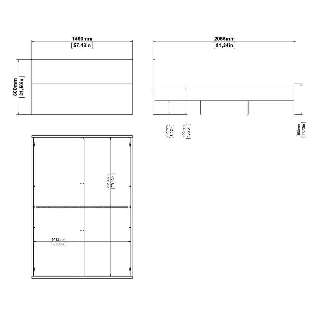 Letto piazza e mezza Bora, Sommier per camera da letto, Giroletto per stanza, Struttura porta materasso, 207x146 h80 cm, Bianco lucido