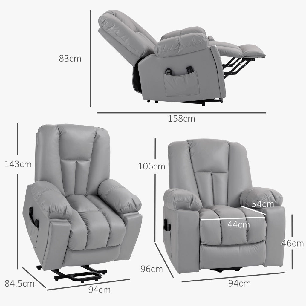 Poltrona relax elettrica con funzione alzapersona, massaggio vibrante e portabicchieri, grigio scuro