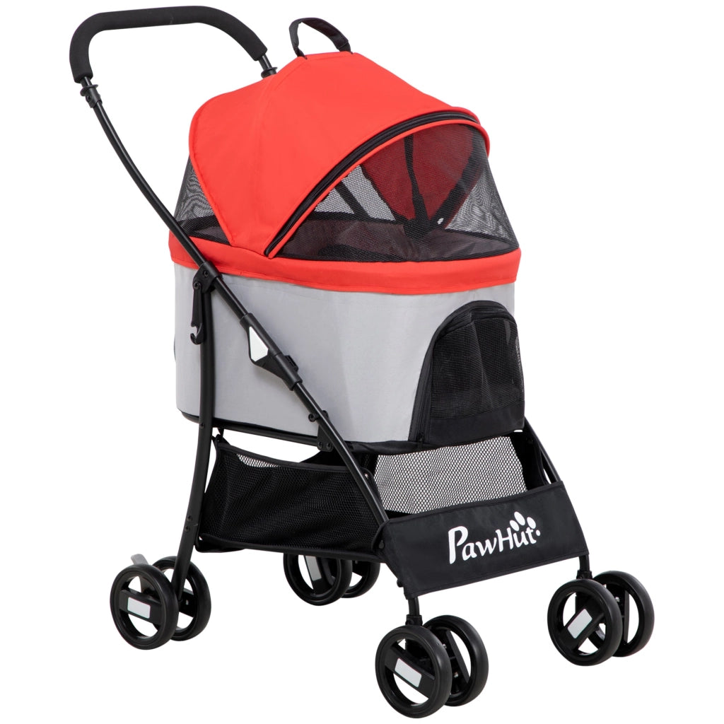 Passeggino per Cani Pieghevole 82x49,5x98 cm con Tettuccio Rosso