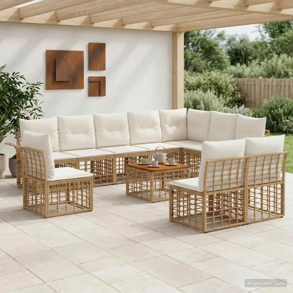 Set di divani da esterno 11 pcs Naturale e Bianco Crema 3437710