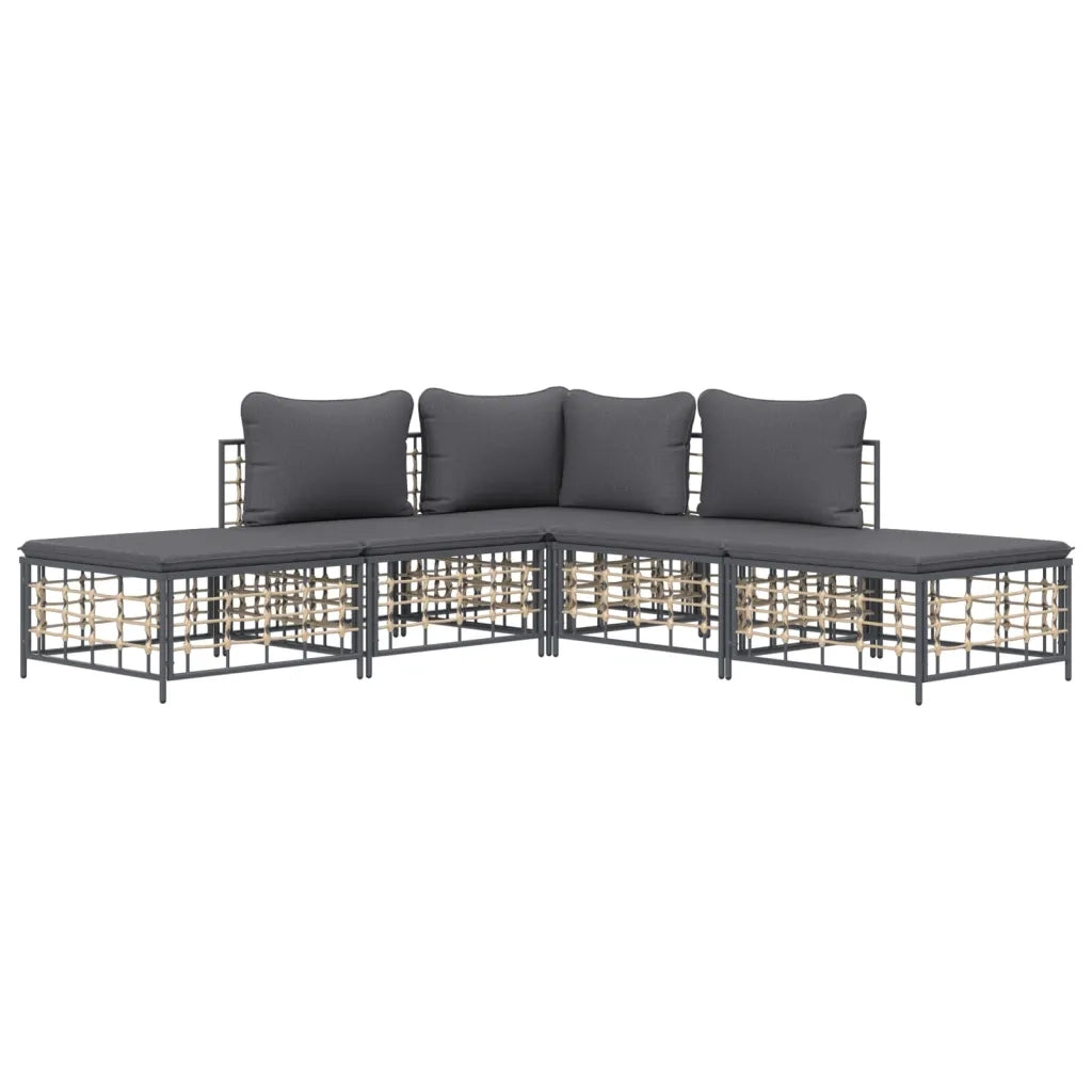 Set Divani da Giardino 5 pz | Set Salotto da Giardino con Cuscini Antracite in Polyrattan