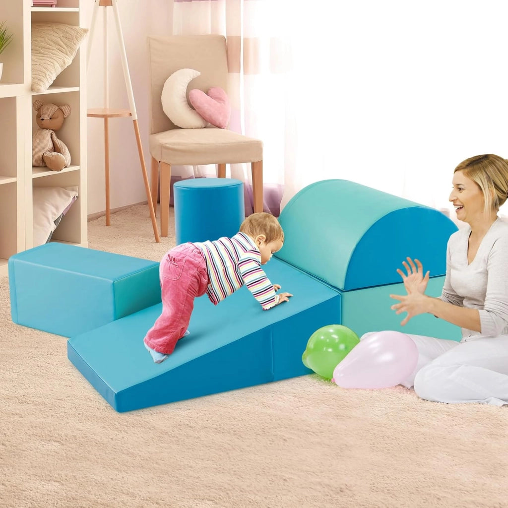 Set di 5 Blocchi con Diverse Forme e Colori, Giocattolo per Arrampicata e Strisciamento, Aiuta i Bambini a Crescere (Azzurro)
