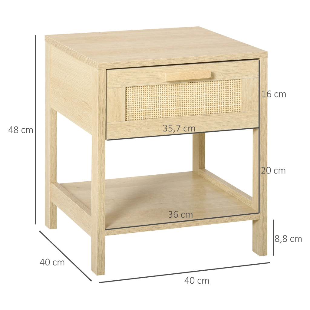 Comodino con cassetto in rattan e ripiano inferiore ¨C Minimal ¨C 40x40x48 cm Natural