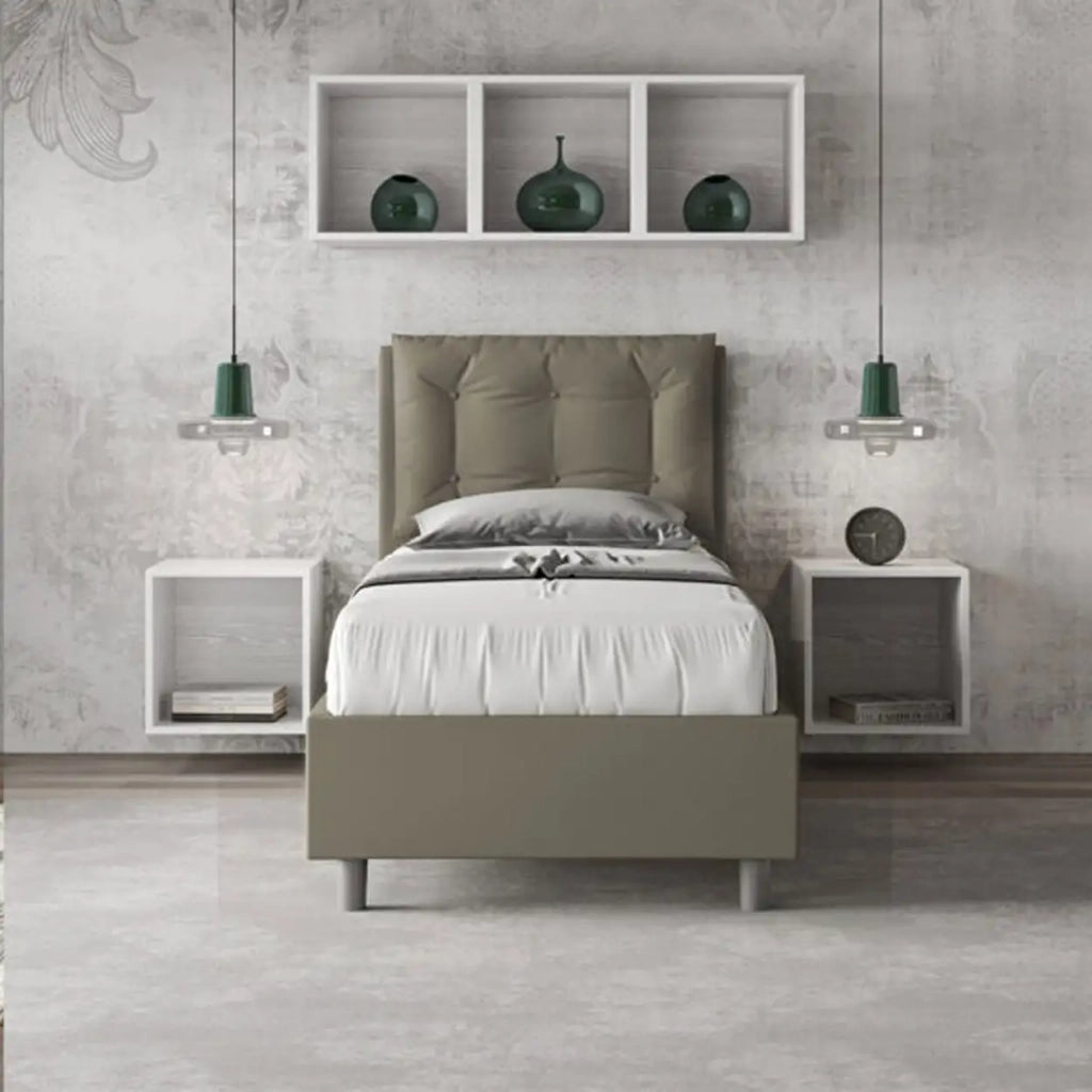 Letto singolo contenitore imbottito 80x200 similpelle cappuccino Annalisa