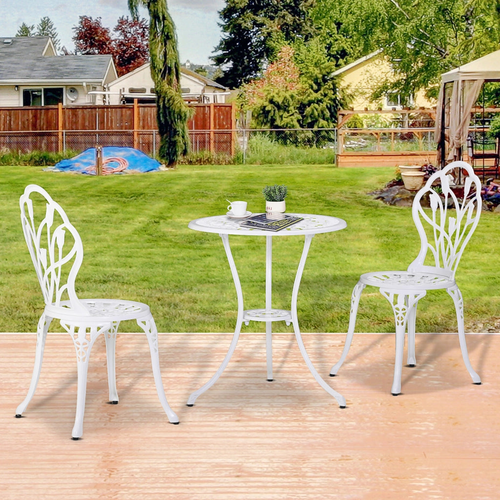 Set Giardino per 2 Persone 1 Tavolo+2 Sedie ¨C Zephmum ¨C Bianco Aluminium