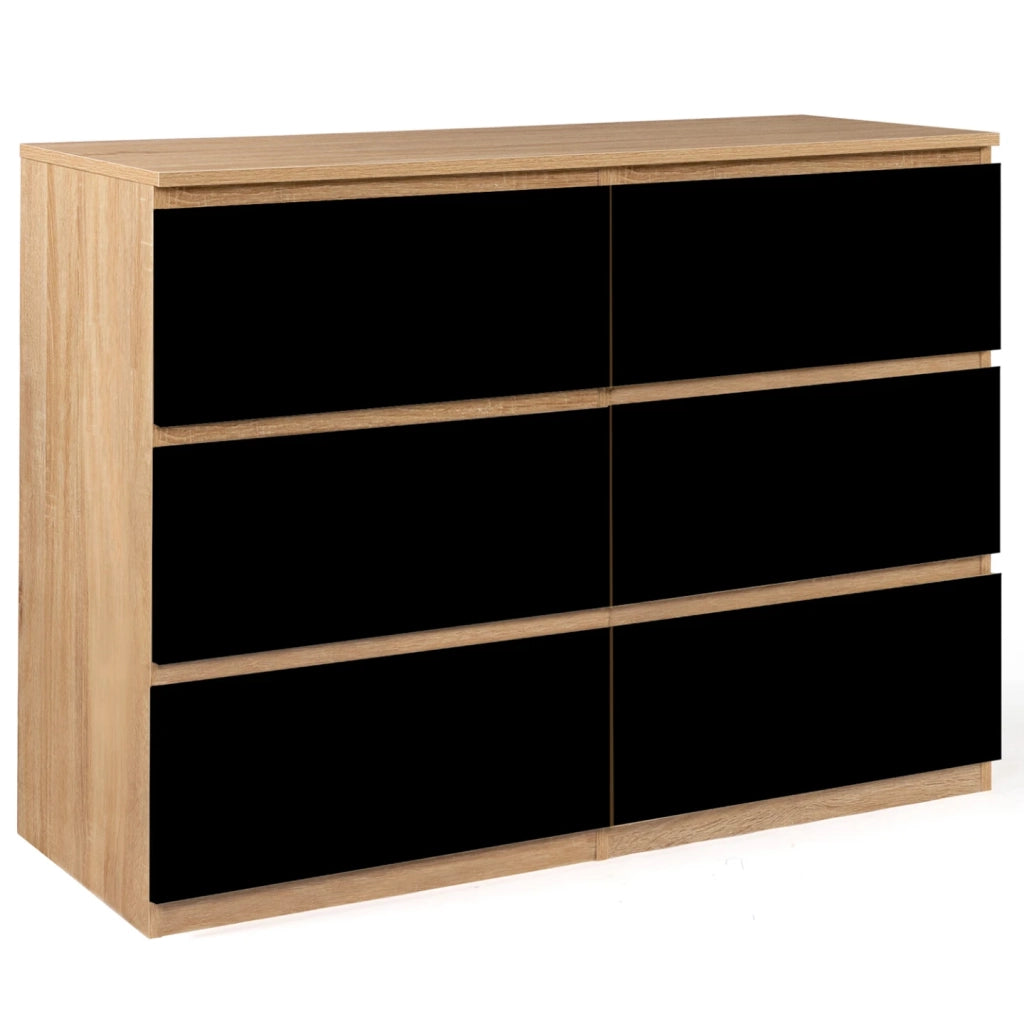 IDMarket - TOMI 110 cm cassettiera a 6 cassetti in legno effetto faggio e nero