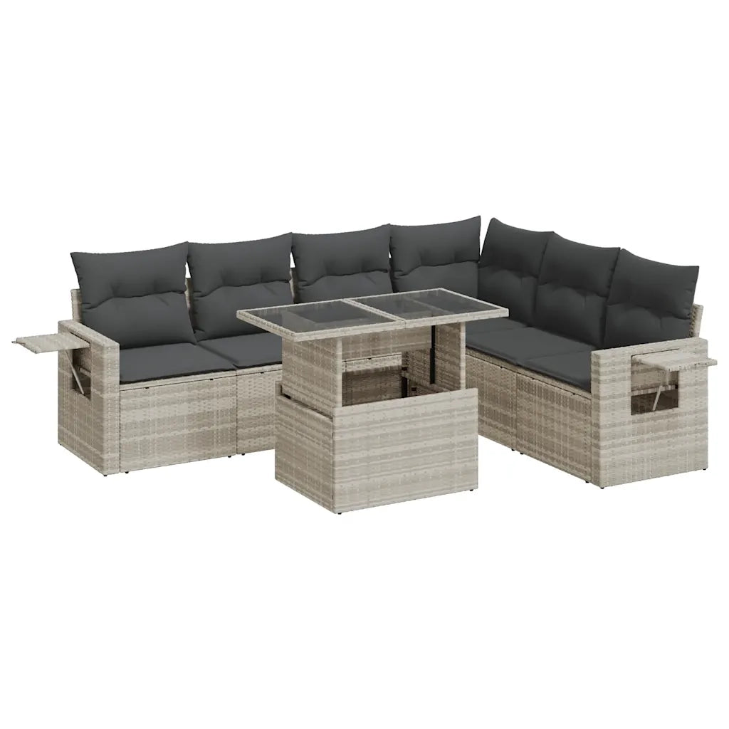 Set Divani da Giardino 7pz con Cuscini Grigio Chiaro Polyrattan 3326493