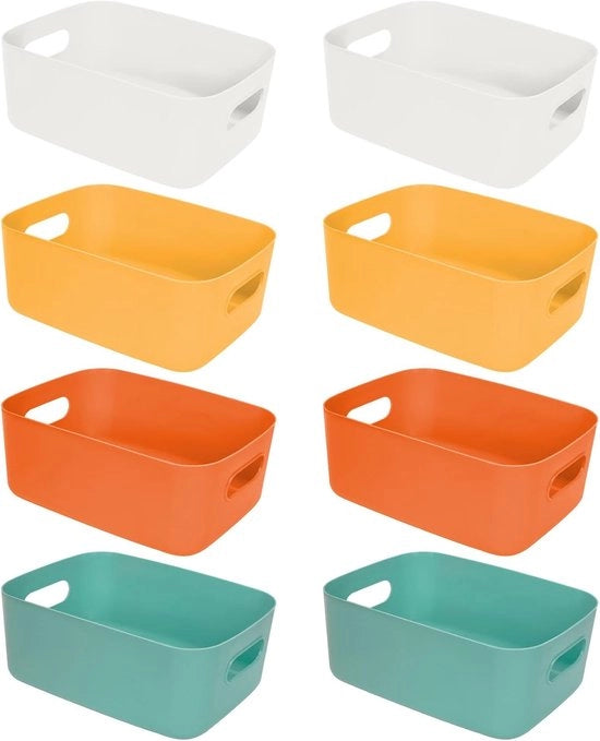 Set di contenitori di stoccaggio colorati - 8 pezzi - plastica - organizzatore per armadi cucina