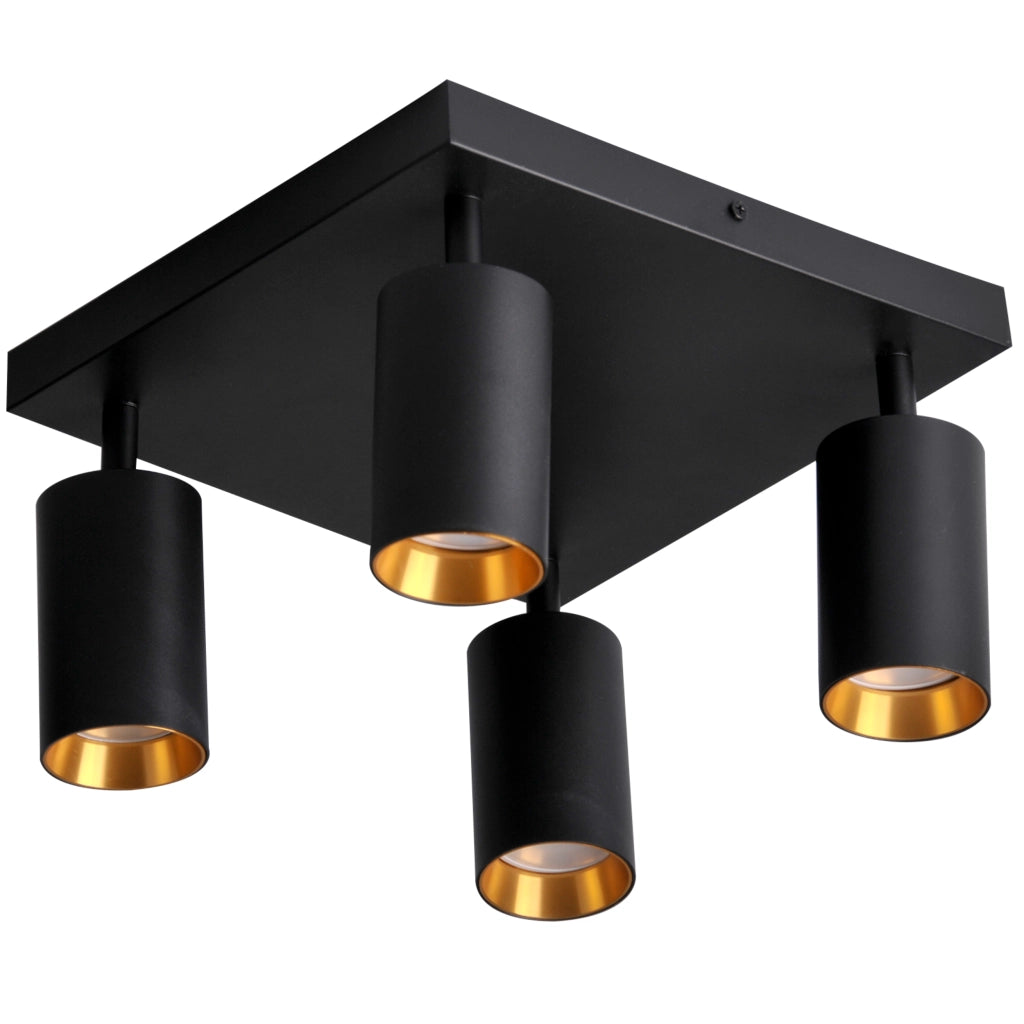Plafoniera quadrata 4 luci GU10 nero-oro Maribel Polux