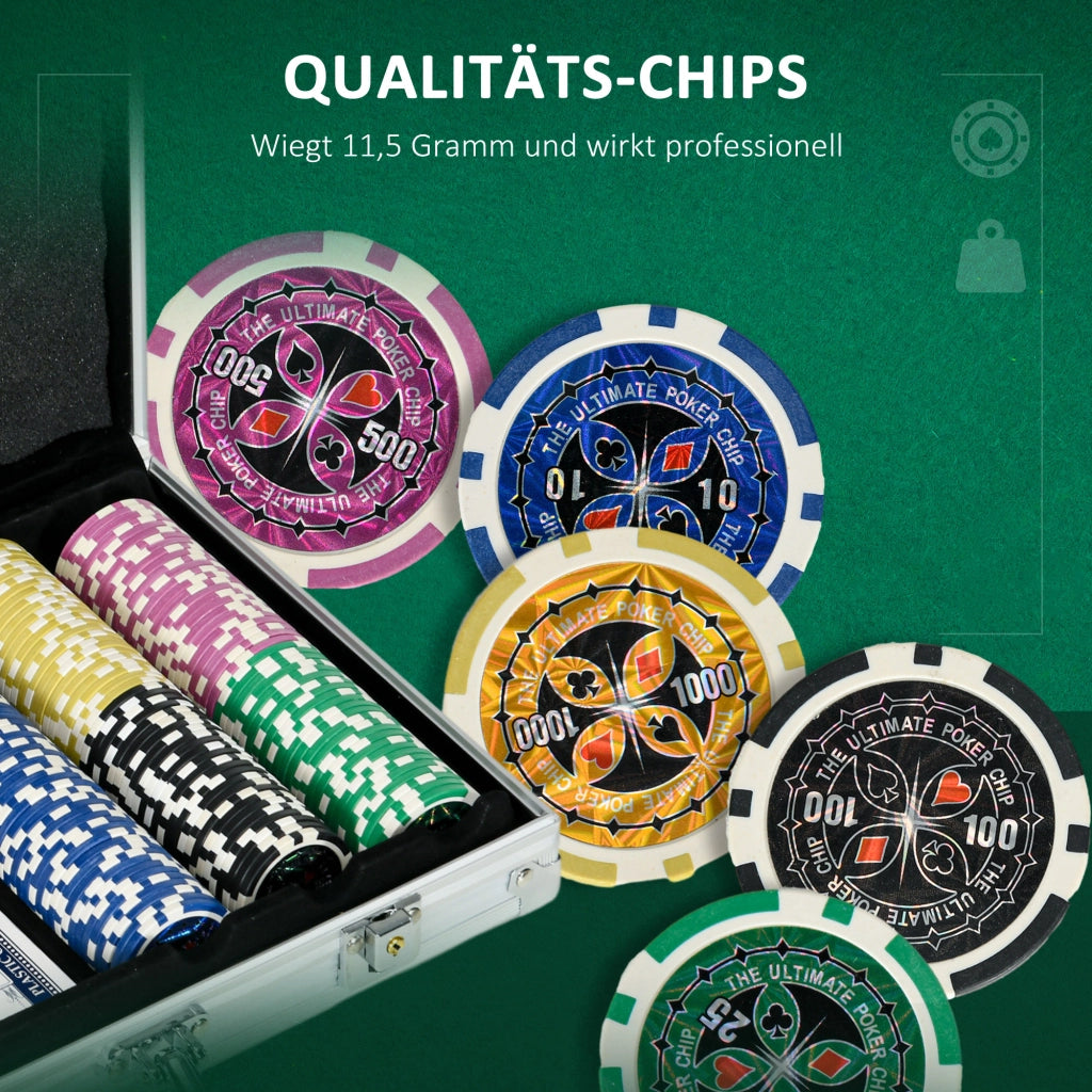 Set di poker con 300 chip, 2 mazzi di carte e 5 dadi ¨C zephmum ¨C con custodia e tappetino