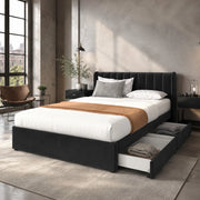 Letto in velluto nero 140x200 cm con 2 cassetti