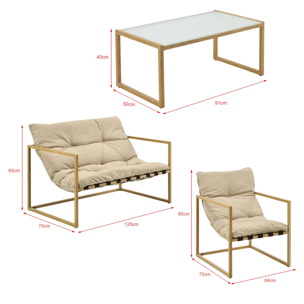 Set Salottino da Giardino Dallas con Cuscini in Olefina - Color Legno/Khaki casa.pro