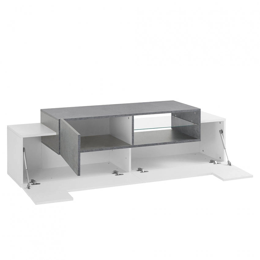 Porta TV Moderno NEW CORO con 2+1 ante battenti, ripiano in vetro bianco ardesia