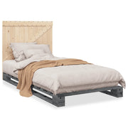 Letto singolo | Letto per adulti | Giroletto con Testiera Grigio 100x200 cm Legno Massello di Pino