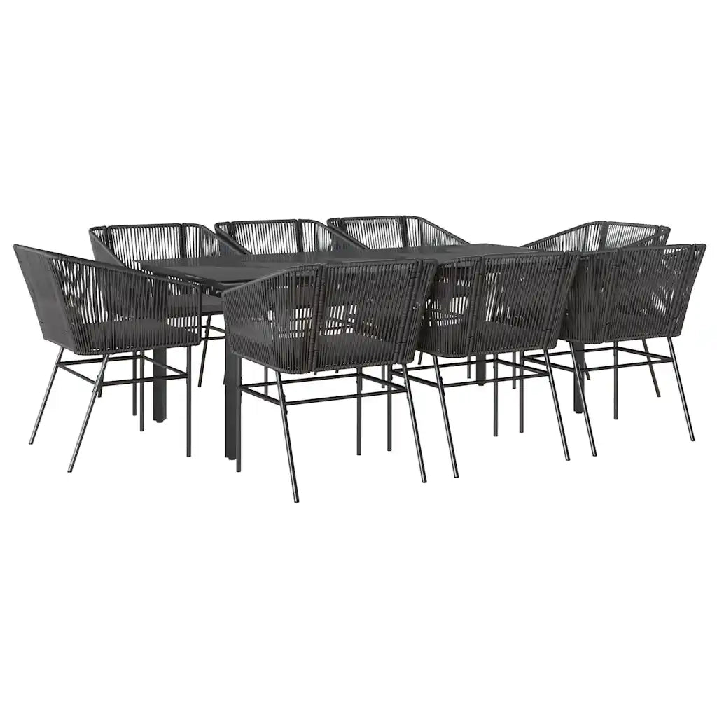 Set da Pranzo da Giardino 9 pz con Cuscini Polyrattan Vetro 3334617