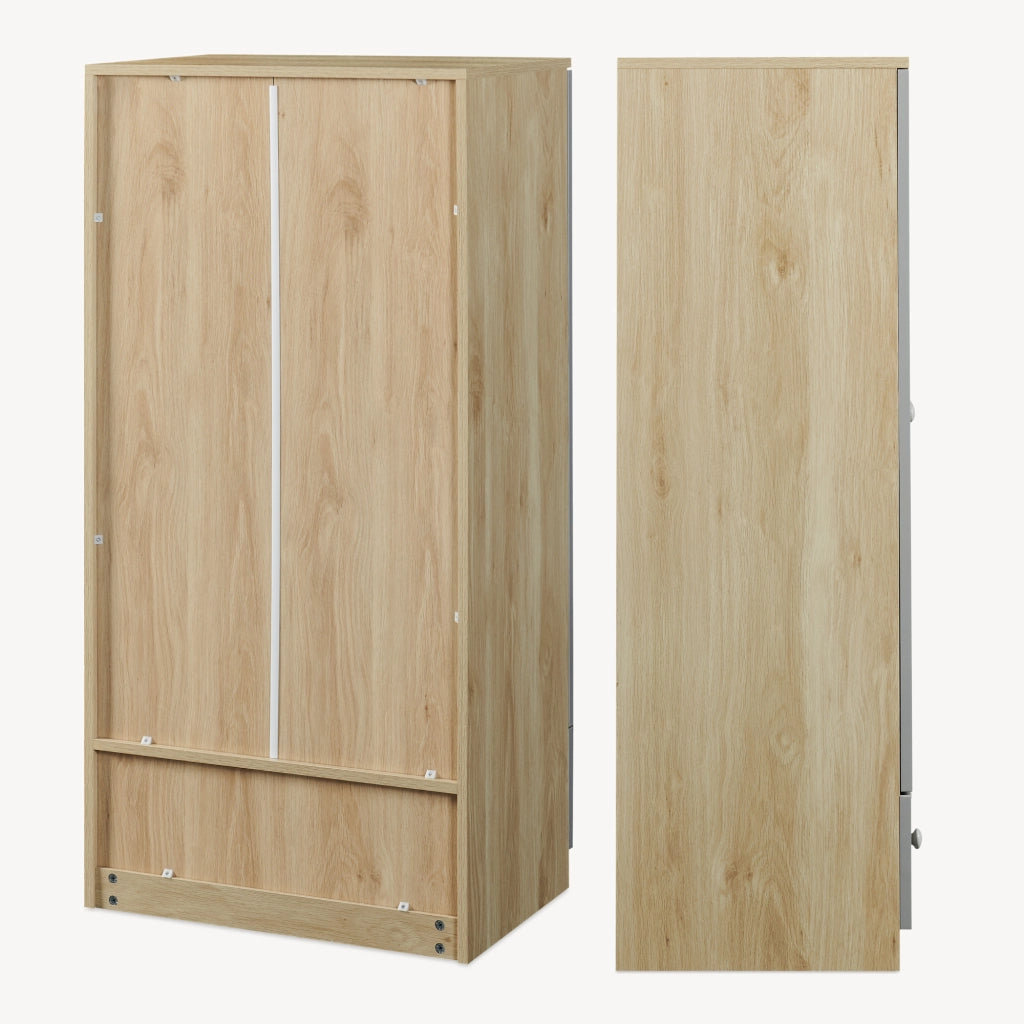Armadio Beldinupp per Cameretta a 2 Ante e Cassetto 123 x 60 x 40 cm - Effetto Rovere/Grigio [en.casa]