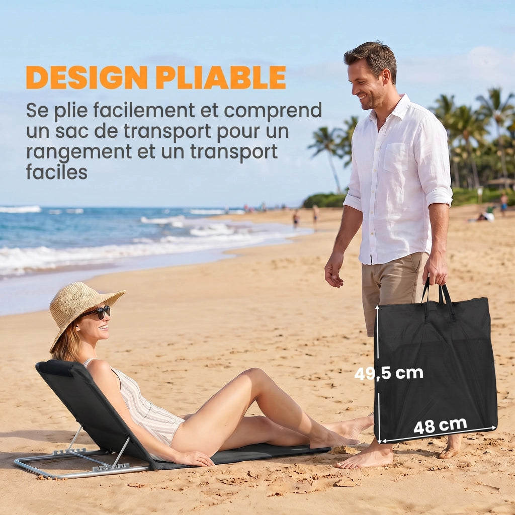 Tappeto da Spiaggia Pieghevole Imbottito ¨C zephmum ¨C Nero 180x60 cm