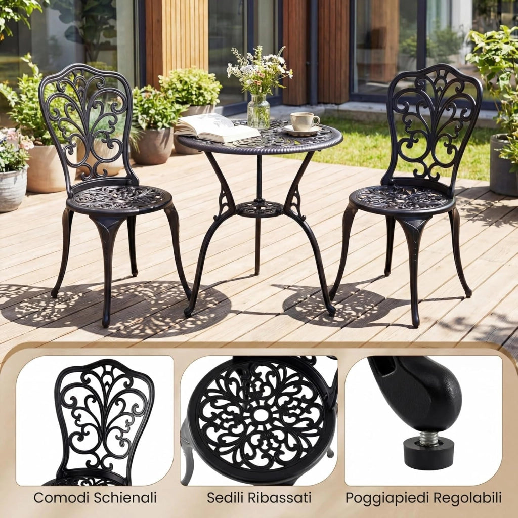 Set Tavolino e Sedie in Alluminio 3 Pezzi, Set Bistro da Esterno con Foro per Ombrellone, Mobili da Giardino per Cortile Patio Terrazza (Modello 3)