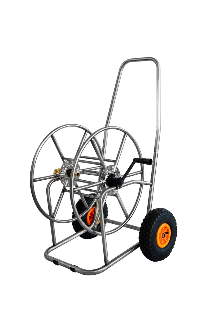 Carrello Avvolgitubo Manuale 68x57x97,5 cm per Tubo 3/4" fino a 80 m Agrati con Manovella e Ruote in Acciaio Inox