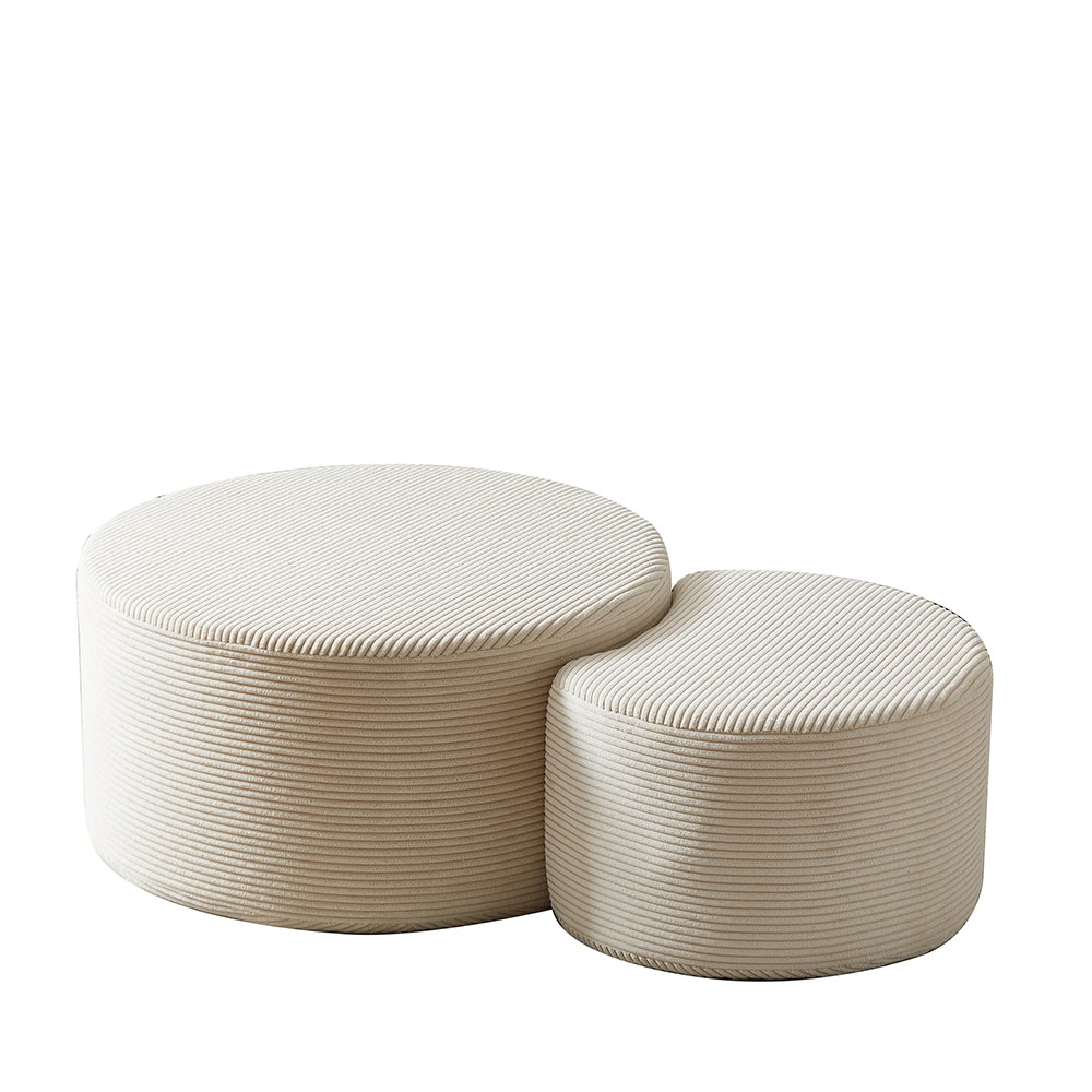 Set tavolini-Xylo-2 pezzi rotondi imbottiti pouf