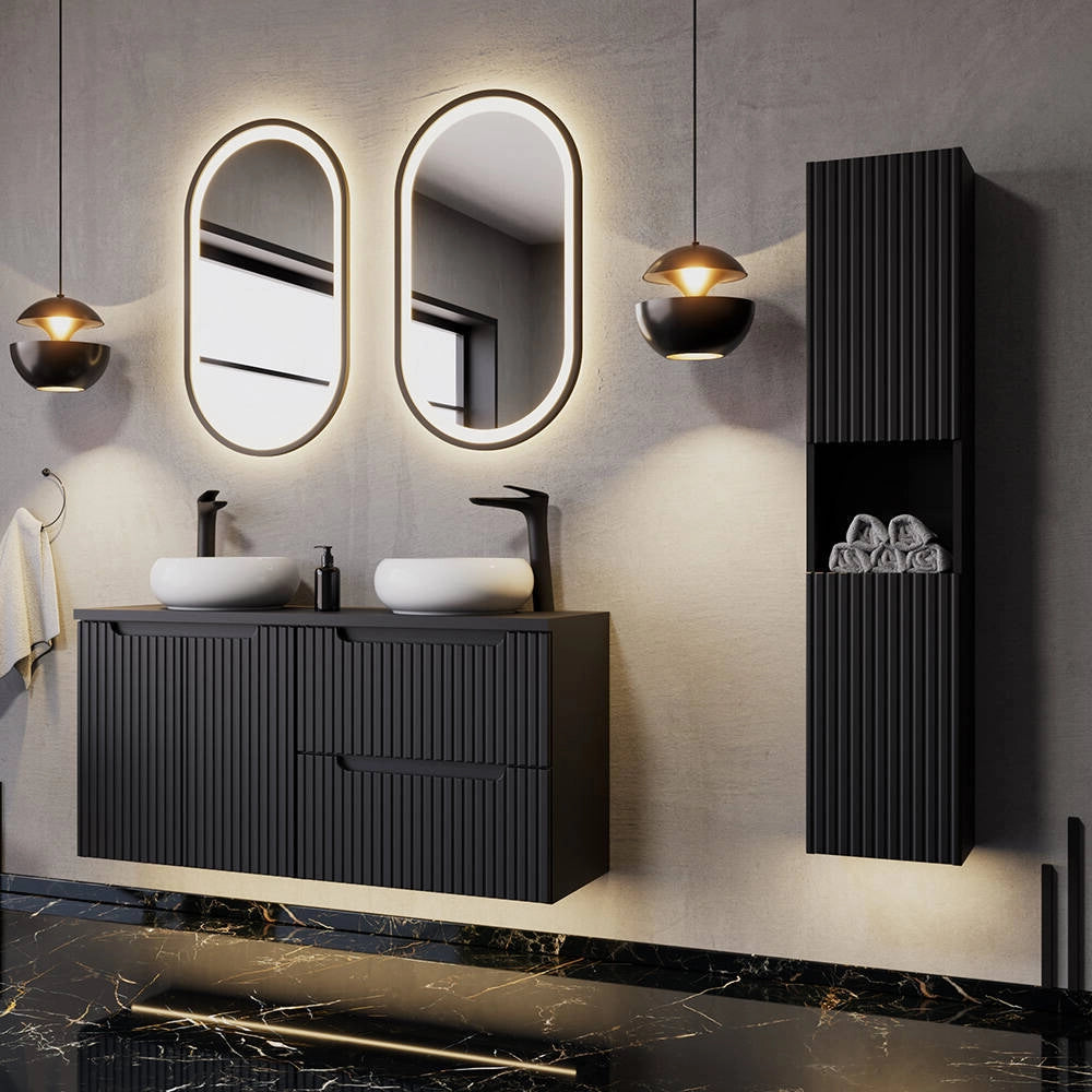 Mobile a Colonna Pensile da Bagno NEWPORT 140x30x25 cm - Nero [en.casa]