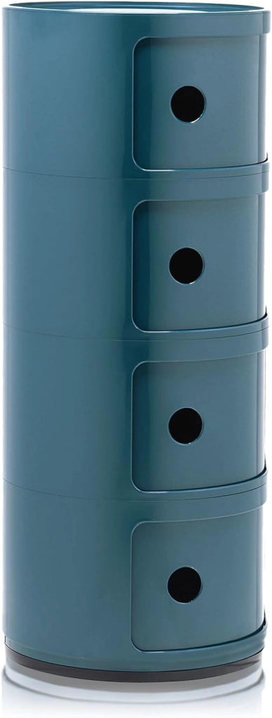 Componibili Contenitore 4 Elementi, Base Tonda, ABS, Blu, 32 x 32 x 77 cm