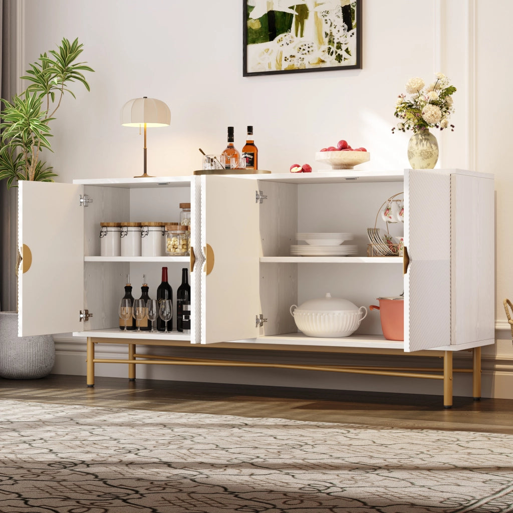 Credenza con 4 ante e chiusura soft-close - per soggiorno - in MDF - 160×40×82 cm - bianco