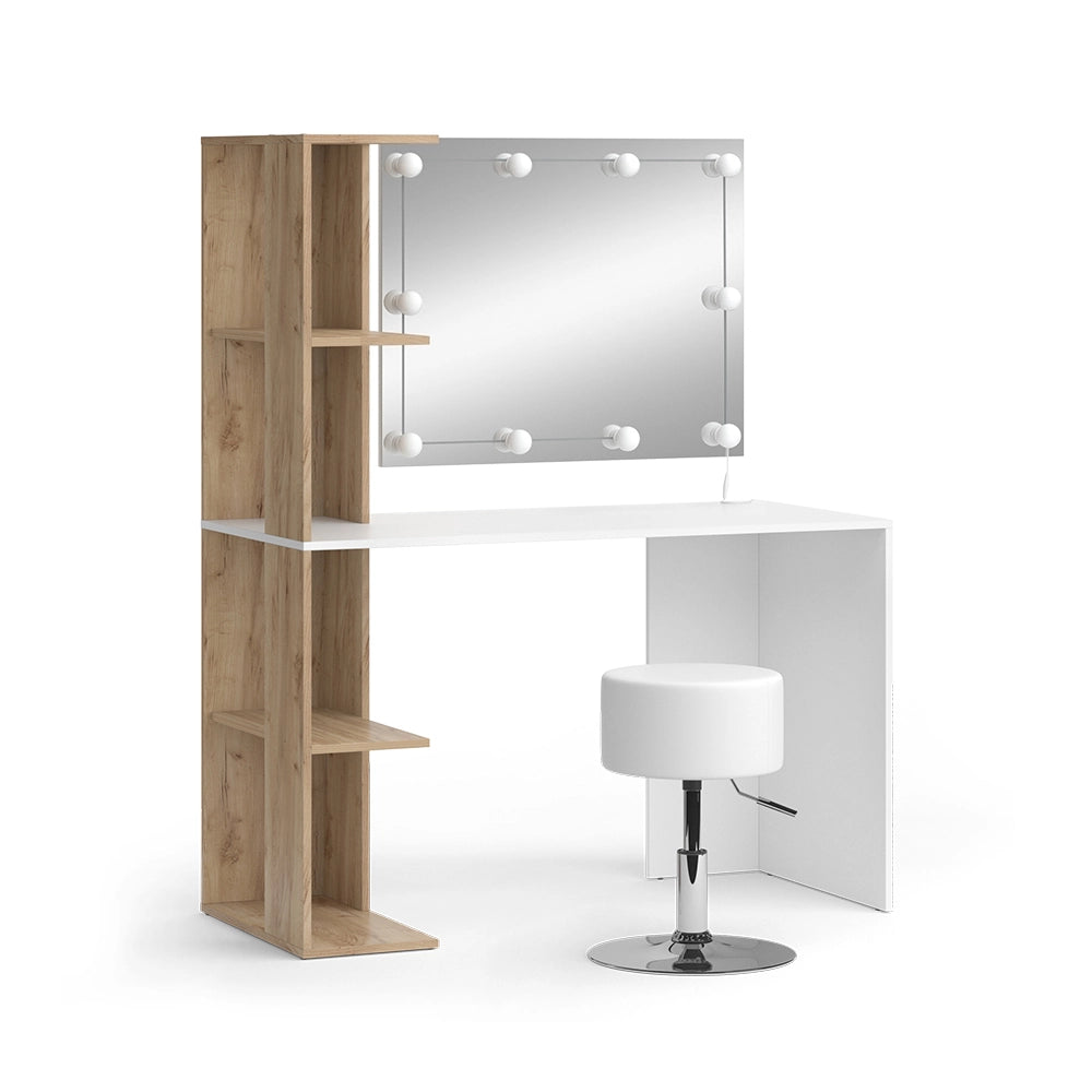 Vicco Tavolo da toilette Bianco/Sonoma 122.2 cm con illuminazione e sgabello
