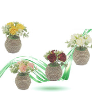 Trade Shop - 2 Pezzi Vaso Corda Piantina Fiori Artificiali Pianta Idea Regalo Bomboniera 10cm -