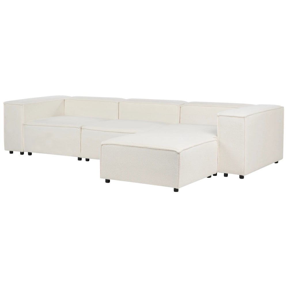 Divano moderno a 3 posti con ottomana Gambe nere Rivestimento in tessuto bouclè bianco Soggiorno moderno