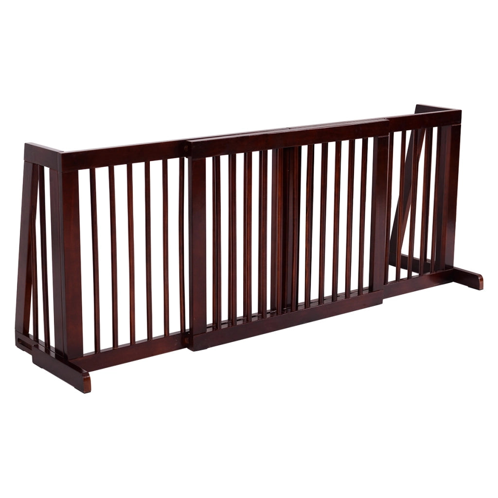 Cancello di legno per animali con 3 pannelli regolabile, Barriera per cani da corridoio e scale 203x56x9,5cm-Cancelli