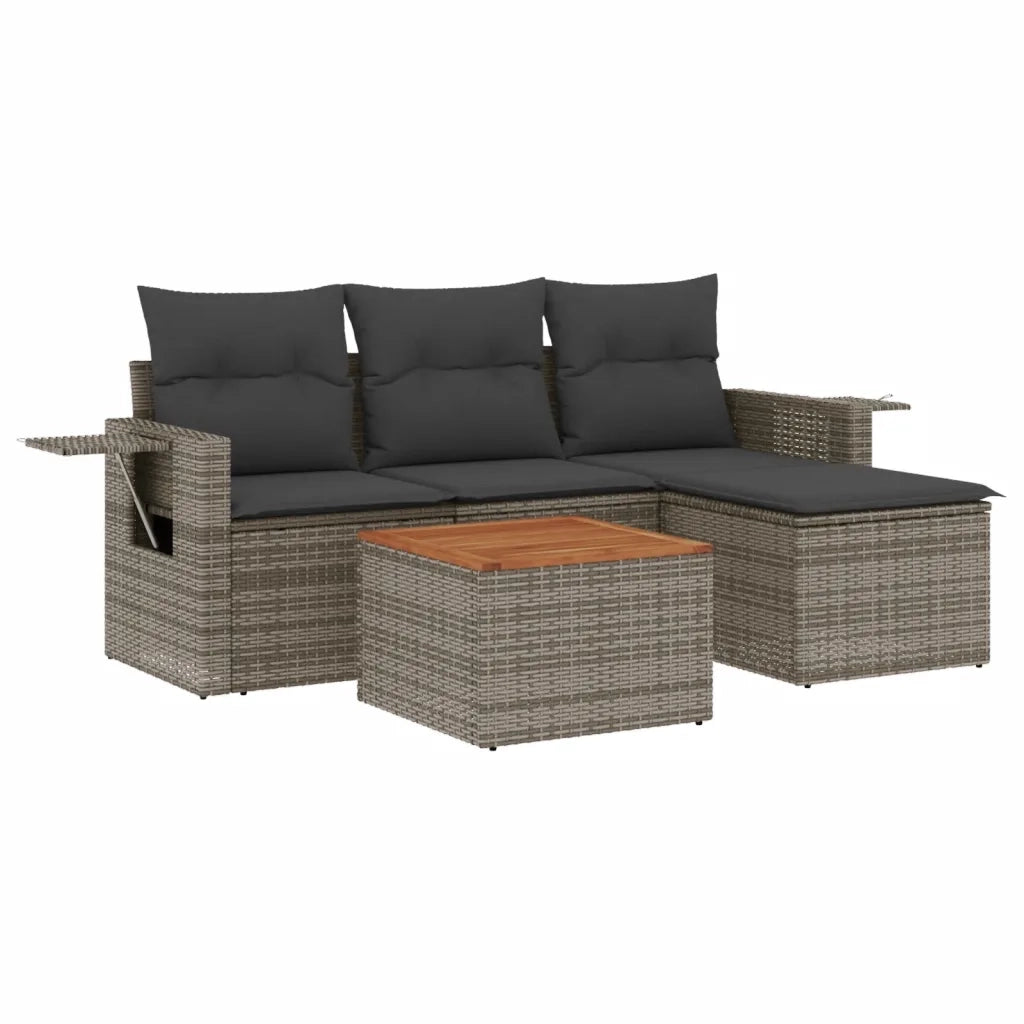 Set Divano da Giardino 5 pz con Cuscini-Sofa da Giardino-Divanetto da esterno Grigio in Polyrattan 134350